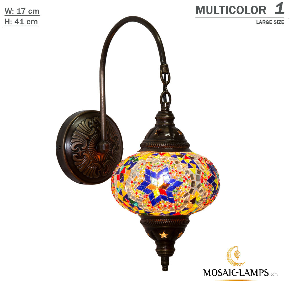 Large Turkish Mosaic Swanneck Wall Lamp, Traditional Gooseneck Lightings, Bedroom Ceiling Lights, Bedside Lights