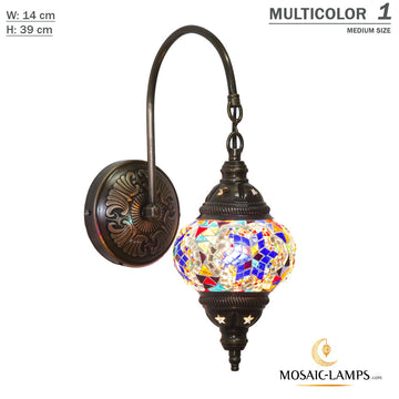 Medium Turkish Mosaic Swanneck Wall Lamp, Traditional Turkish Mosaic Gooseneck Lightings, Medium Globe Bedroom Ceiling Lights