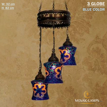 Conjuntos de lámparas de araña en espiral retro de 3 globos turcos, luces de mosaico hechas a mano, lámpara de araña de salón, iluminación colgante marroquí, cafetería, lámpara de araña de restaurante