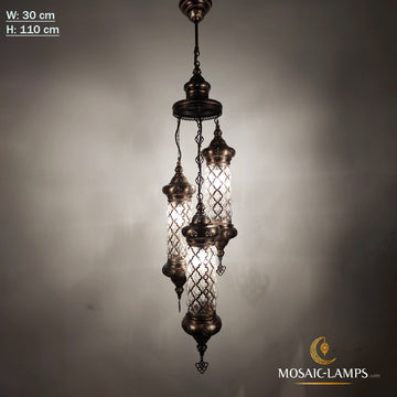Juego de lámparas de araña de 3 tubos de vidrio soplado en espiral con motivos otomanos, luces hechas a mano de arte tradicional soplado de vidrio, candelabros de globo soplado de Marrakech
