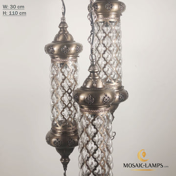 Ottoman Motif Spiral Blown Glass 3-Pipe Chandelier Set, Traditional Glass Blowing Art Handmade Lights, Marrakech Blown Globe Chandeliers