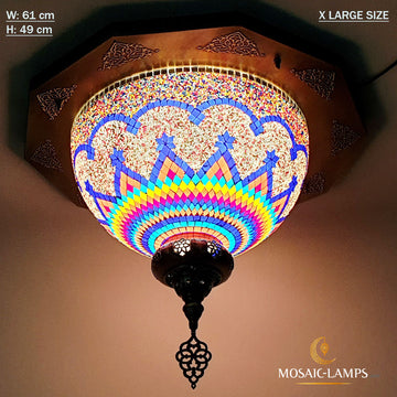Turkish Mosaic X Large Dome Ceiling Sconce, Moroccan Pendant Lamps, Multicolor Plafonyer Lights