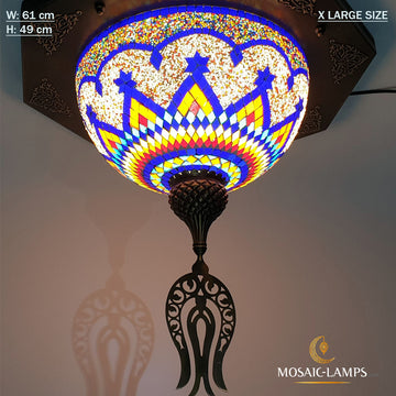Turkish Mosaic X Large Dome Ceiling Sconce, Moroccan Pendant Lamps, Multicolor Plafonyer Lights