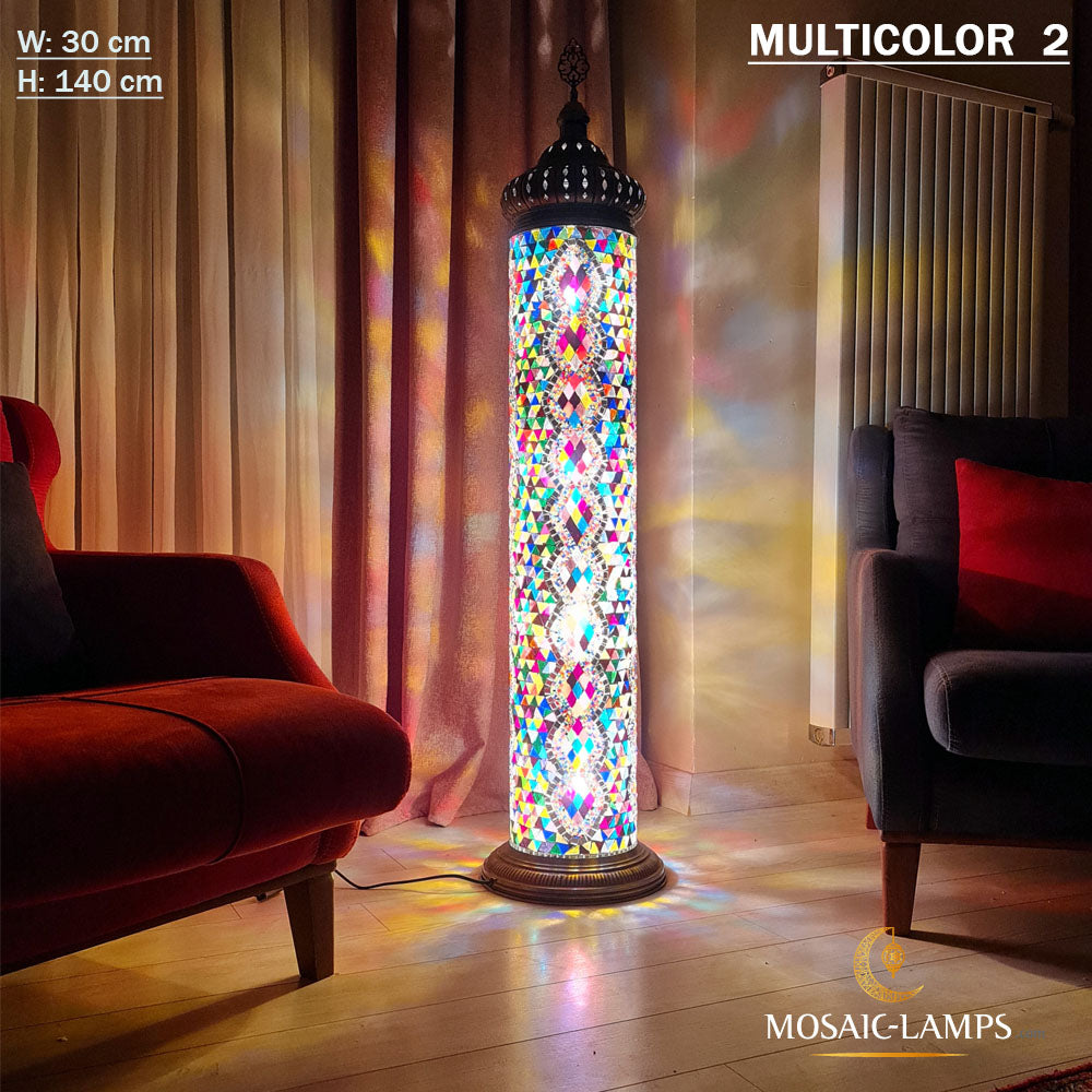 140 cm Cylinder Mosaic Floor Lamp, Turkish, Moroccan Authentic Cafe, Bar, Restaurant Corner Lamps, Entrance Door Lamp