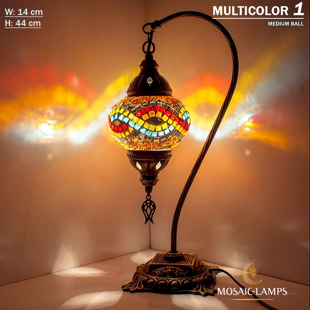 Gooseneck Medium Globe Mosaic Table Lamp, Moroccan Marrakech Swan Neck Desk Lighting for Kitchen, Bedroom, Dining, Study, Living Room Desk Lights