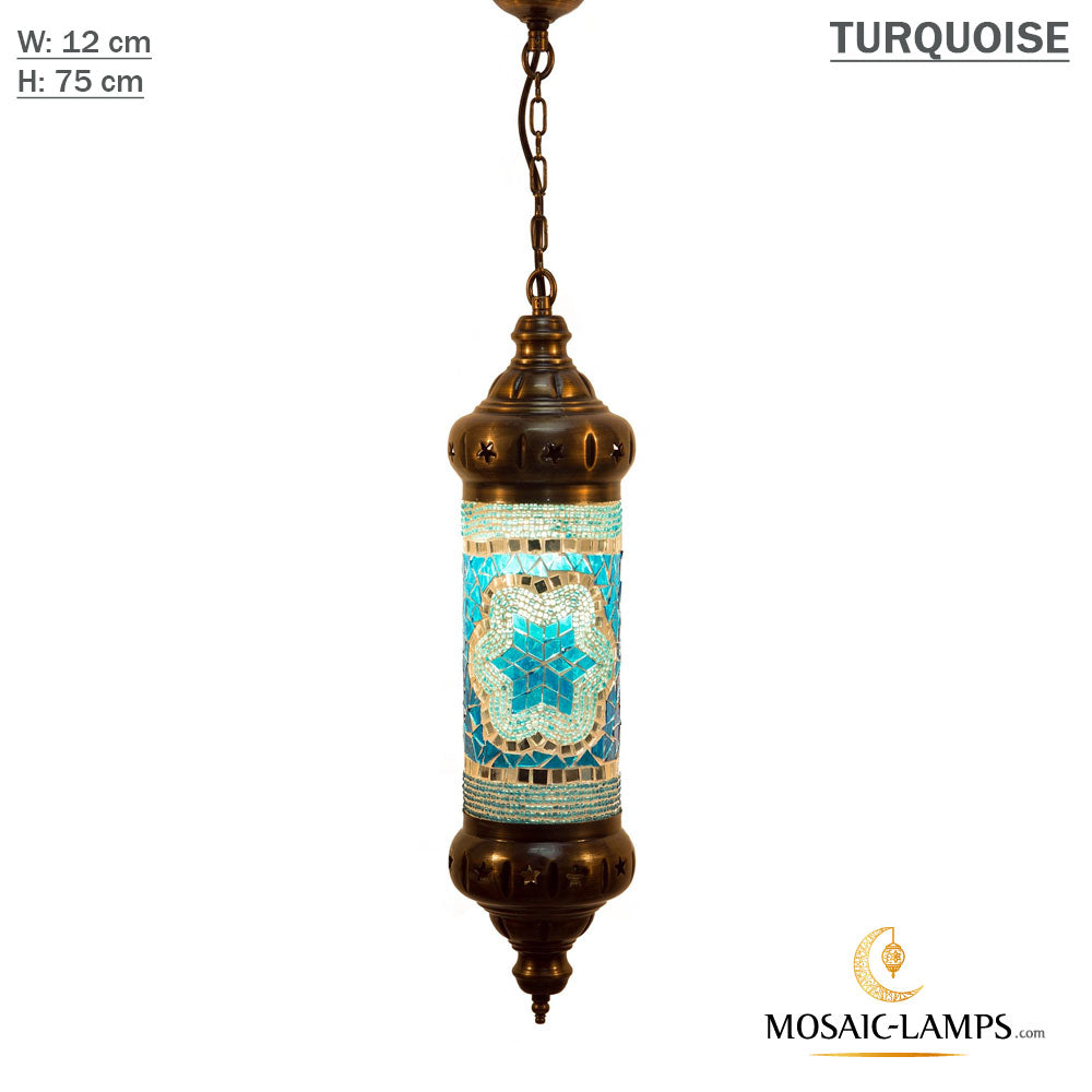 Turkish Mosaic Pipe Hanging Lamp, Single Chain Pendant Lamp, Cylinder Lamp for Kitchen, Dining Room, Bedroom, Restaurant, Bar, Hotel