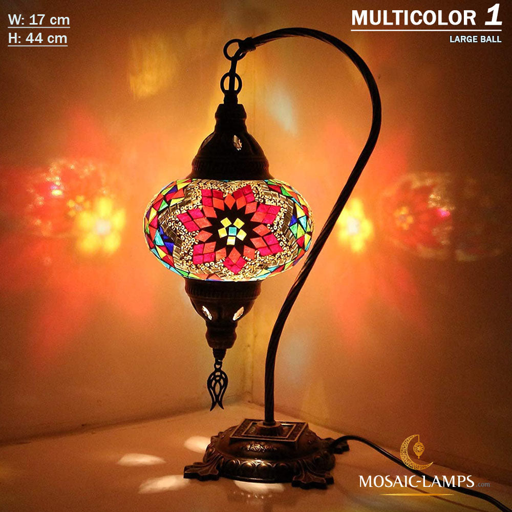 Lámpara de mesa de mosaico de globo grande de cuello de cisne, lámpara de escritorio de cuello de cisne de Marrakech siria para cocina, dormitorio, comedor, luces de escritorio de sala de estar