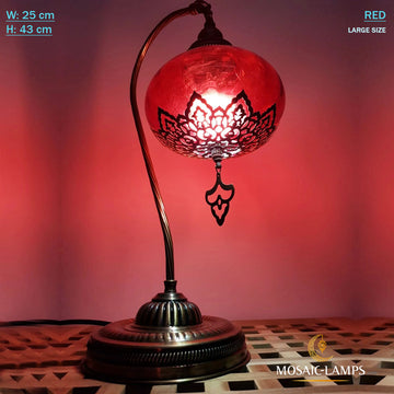 Clear Color Optic Globe Gooseneck Table Lamp, Ottoman Desk Light, Bohemian Turkish Lamp, Swanneck Vintage Lamps, Bedroom Bedside Nightligh