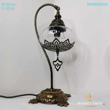 Lámpara de mesa de cuello de cisne de globo óptico transparente, luz de escritorio otomana, lámpara turca bohemia, lámparas vintage de cuello de cisne, luz de noche de noche de dormitorio